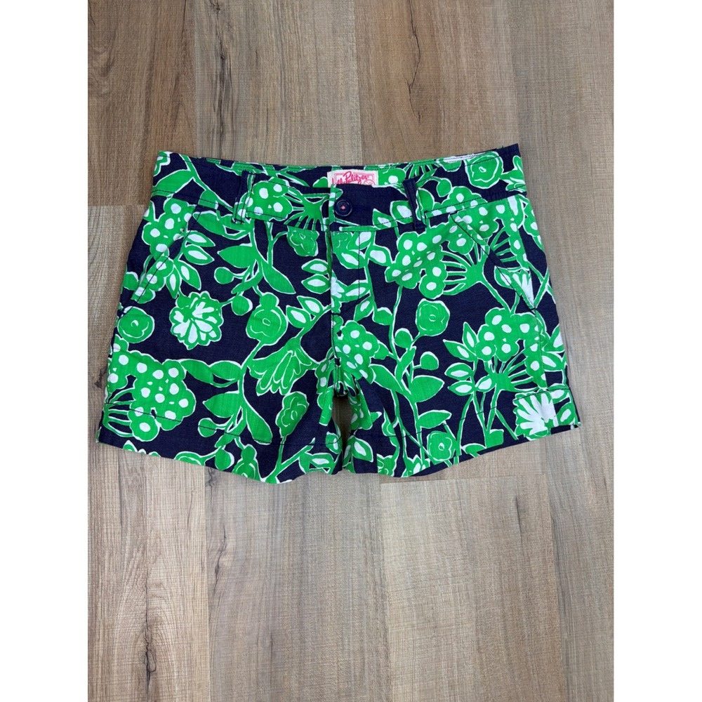 Lilly Pulitzer Originals Womens Navy Green Floral Low Rise Shorts Size 2 27841